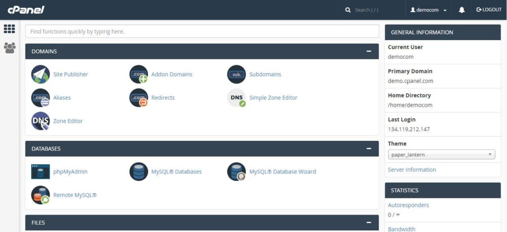 giao dien cpanel quan ly hosting wordpress